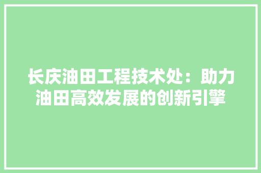 长庆油田工程技术处：助力油田高效发展的创新引擎