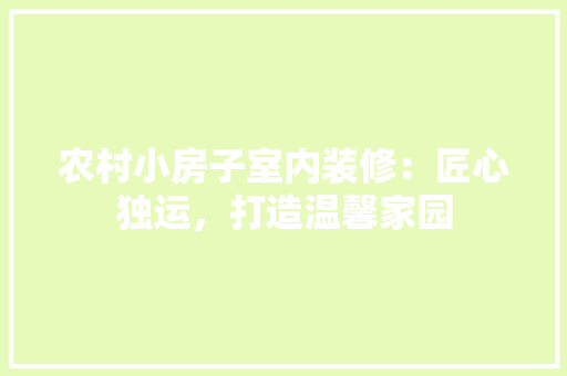 农村小房子室内装修：匠心独运，打造温馨家园
