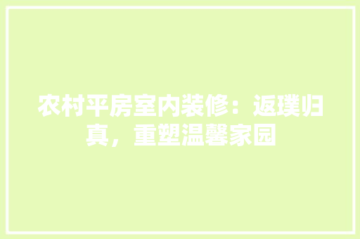 农村平房室内装修：返璞归真，重塑温馨家园 家居装修