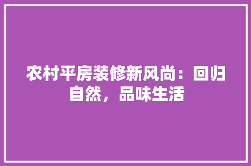 农村平房装修新风尚：回归自然，品味生活 家居装修