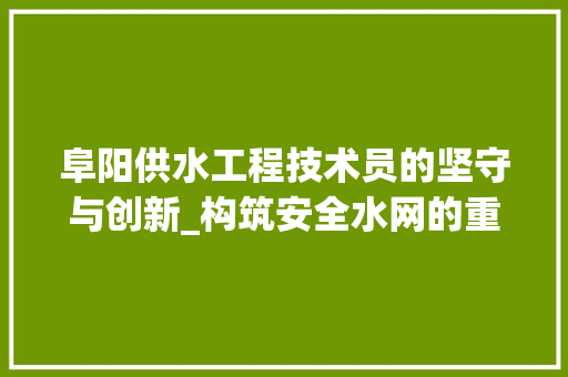 阜阳供水工程技术员的坚守与创新_构筑安全水网的重要力量
