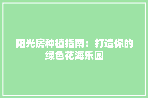 阳光房种植指南：打造你的绿色花海乐园 室内设计