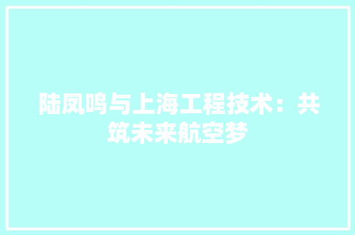 陆凤鸣与上海工程技术：共筑未来航空梦