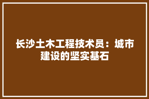 长沙土木工程技术员：城市建设的坚实基石