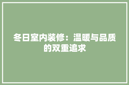 冬日室内装修：温暖与品质的双重追求 家居装修