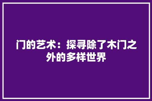门的艺术：探寻除了木门之外的多样世界