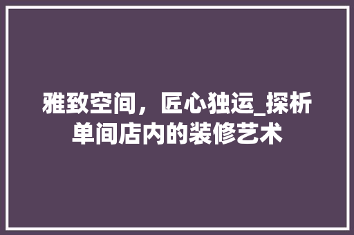 雅致空间，匠心独运_探析单间店内的装修艺术 室内设计