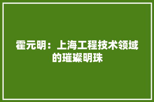 霍元明：上海工程技术领域的璀璨明珠 室内设计