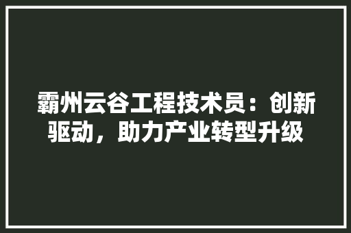 霸州云谷工程技术员：创新驱动，助力产业转型升级