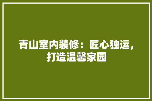 青山室内装修：匠心独运，打造温馨家园 室内设计