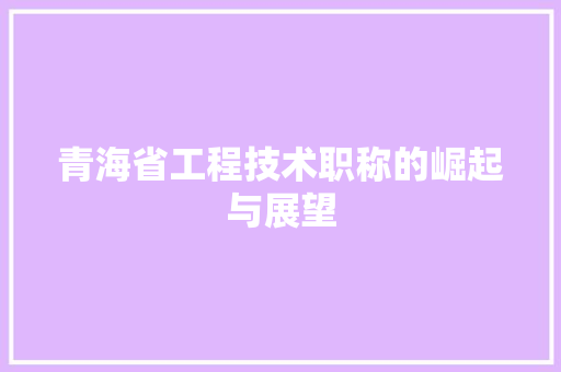 青海省工程技术职称的崛起与展望