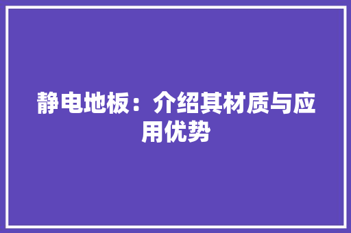 静电地板：介绍其材质与应用优势