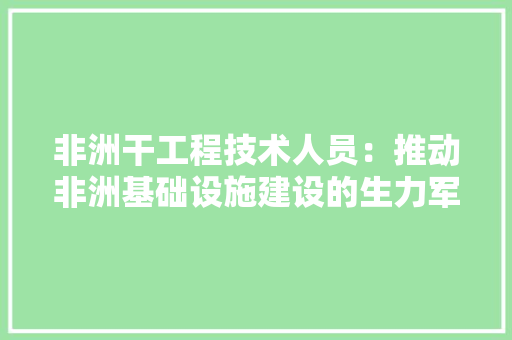 非洲干工程技术人员：推动非洲基础设施建设的生力军