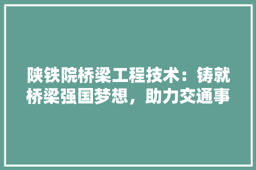 陕铁院桥梁工程技术：铸就桥梁强国梦想，助力交通事业发展
