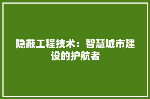 隐蔽工程技术：智慧城市建设的护航者