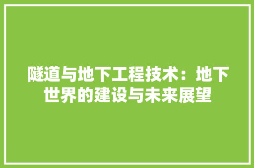 隧道与地下工程技术：地下世界的建设与未来展望