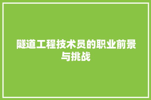 隧道工程技术员的职业前景与挑战