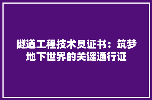 隧道工程技术员证书：筑梦地下世界的关键通行证