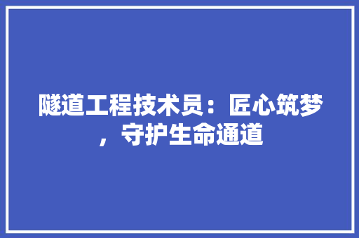 隧道工程技术员：匠心筑梦，守护生命通道