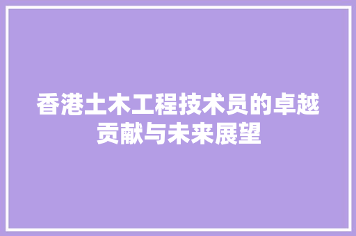 香港土木工程技术员的卓越贡献与未来展望