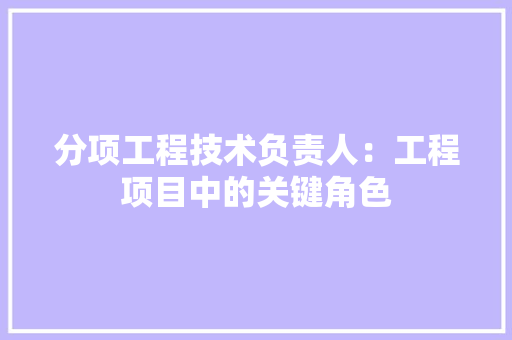 分项工程技术负责人：工程项目中的关键角色 家居装修