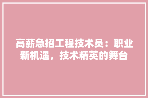 高薪急招工程技术员：职业新机遇，技术精英的舞台