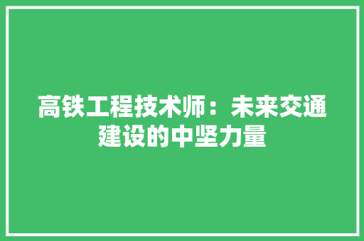 高铁工程技术师：未来交通建设的中坚力量