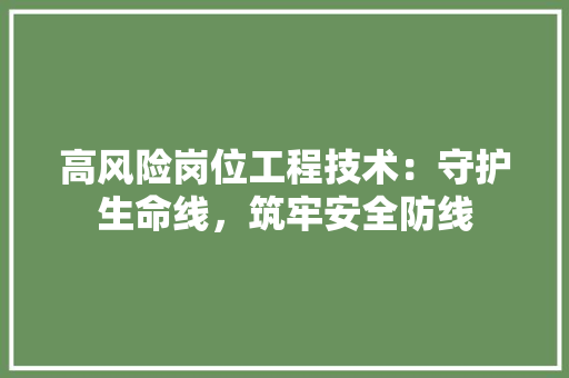 高风险岗位工程技术：守护生命线，筑牢安全防线