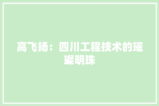 高飞扬：四川工程技术的璀璨明珠
