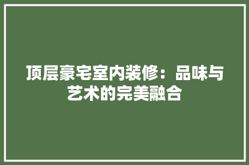 顶层豪宅室内装修：品味与艺术的完美融合