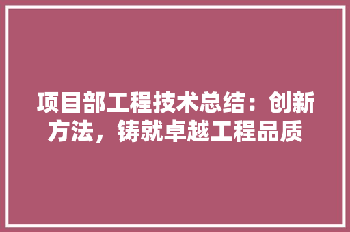 项目部工程技术总结：创新方法，铸就卓越工程品质