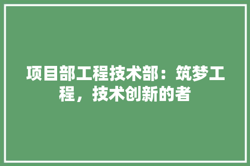 项目部工程技术部：筑梦工程，技术创新的者