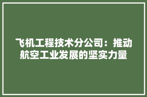 飞机工程技术分公司：推动航空工业发展的坚实力量 室内设计
