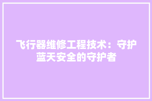 飞行器维修工程技术：守护蓝天安全的守护者