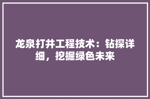 龙泉打井工程技术：钻探详细，挖掘绿色未来
