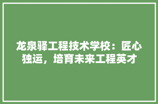 龙泉驿工程技术学校：匠心独运，培育未来工程英才
