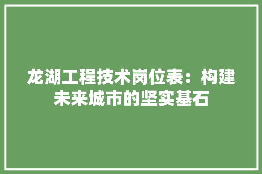 龙湖工程技术岗位表：构建未来城市的坚实基石