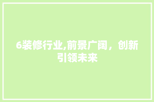 6装修行业,前景广阔，创新引领未来