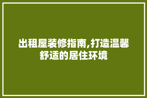 出租屋装修指南,打造温馨舒适的居住环境 中式风格装饰