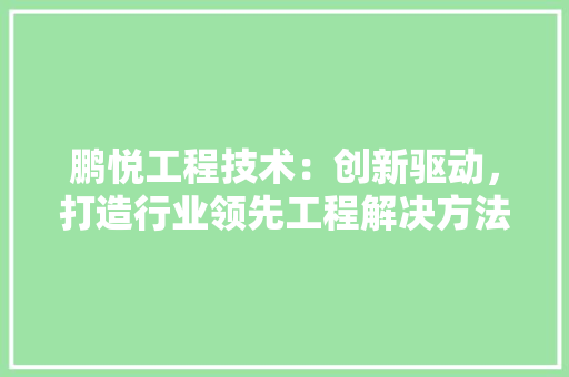 鹏悦工程技术：创新驱动，打造行业领先工程解决方法