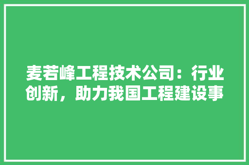 麦若峰工程技术公司：行业创新，助力我国工程建设事业蓬勃发展
