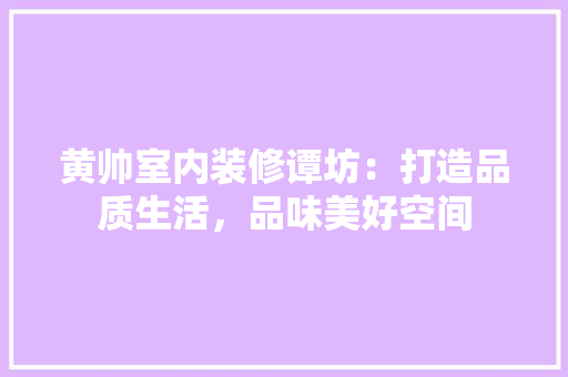 黄帅室内装修谭坊：打造品质生活，品味美好空间 室内设计