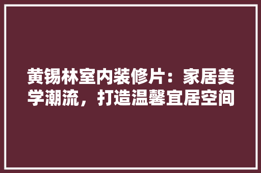 黄锡林室内装修片：家居美学潮流，打造温馨宜居空间 室内设计