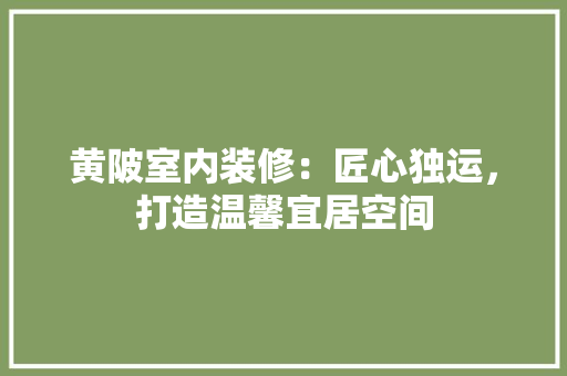 黄陂室内装修：匠心独运，打造温馨宜居空间