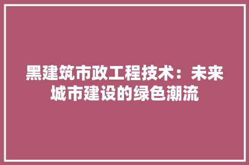 黑建筑市政工程技术：未来城市建设的绿色潮流