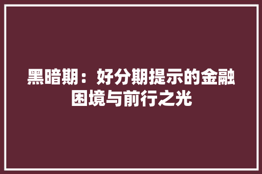 黑暗期：好分期提示的金融困境与前行之光