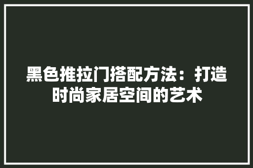 黑色推拉门搭配方法：打造时尚家居空间的艺术