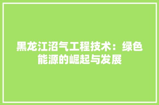 黑龙江沼气工程技术：绿色能源的崛起与发展