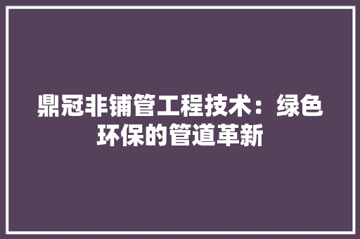 鼎冠非铺管工程技术：绿色环保的管道革新