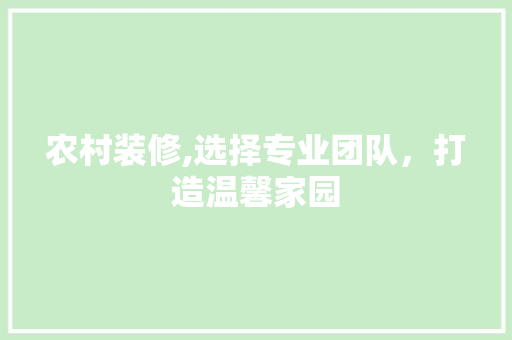 农村装修,选择专业团队，打造温馨家园 家居装修